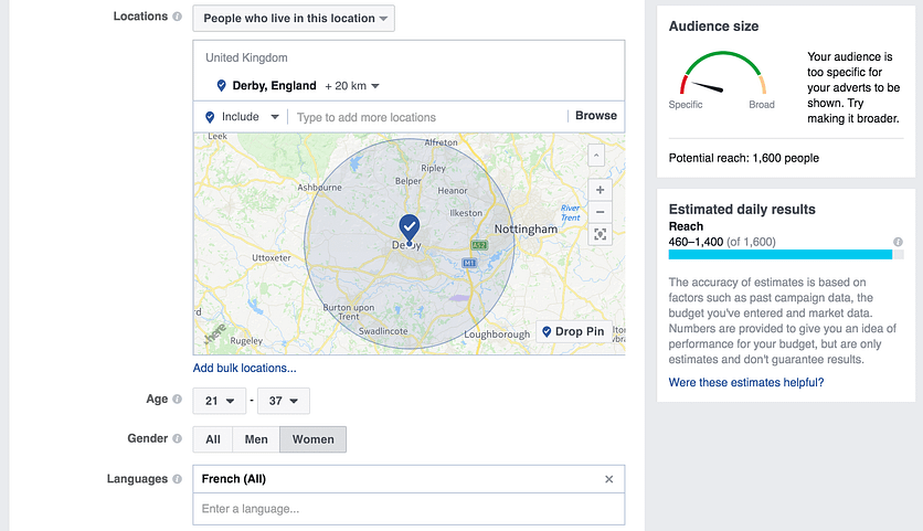 Facebook audience targeting screenshot