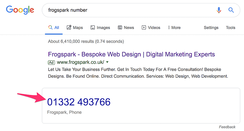 schema telephone number for local seo