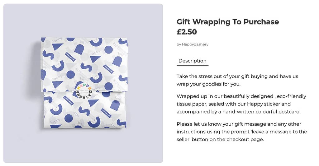 An image of a gift-wrapping service on a eCommerce website