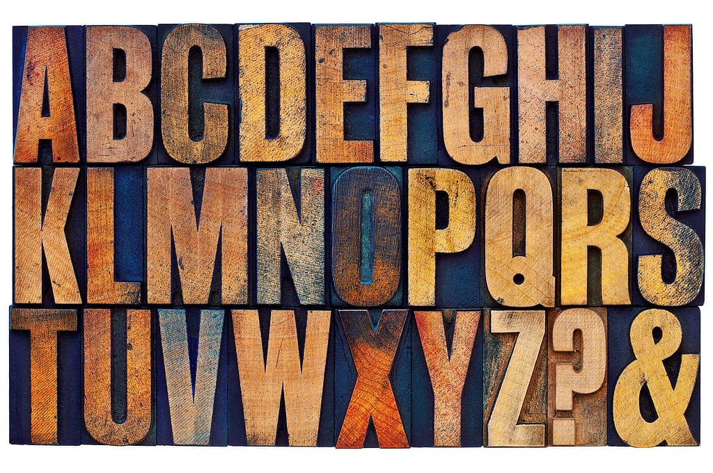 The alphabet in wooden letterpress blocks