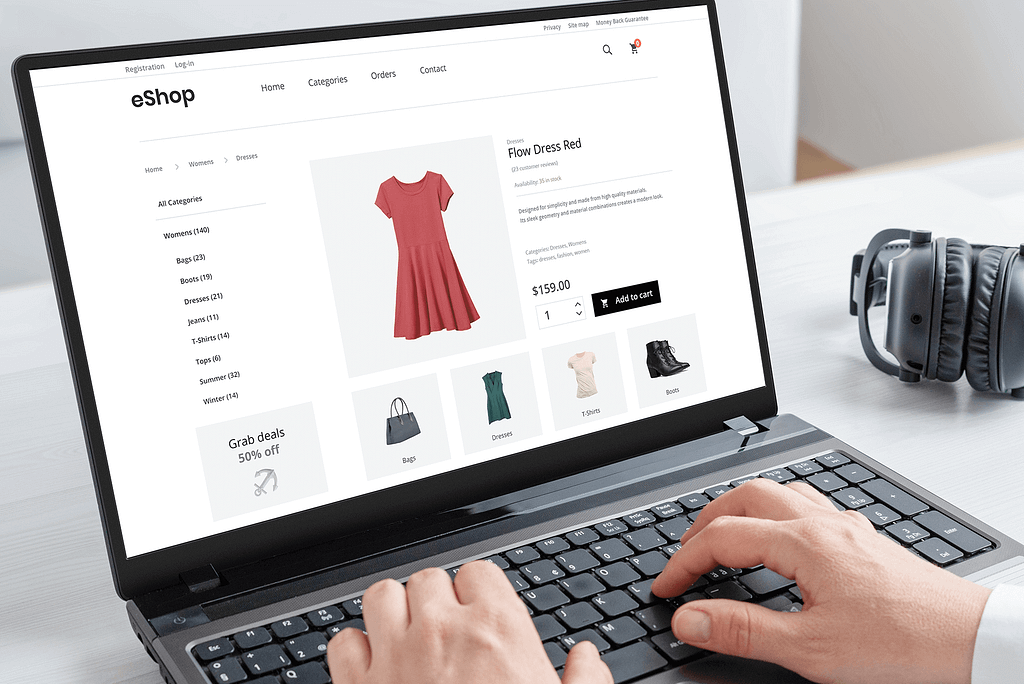 A person shopping for a dress on an eCommerce website