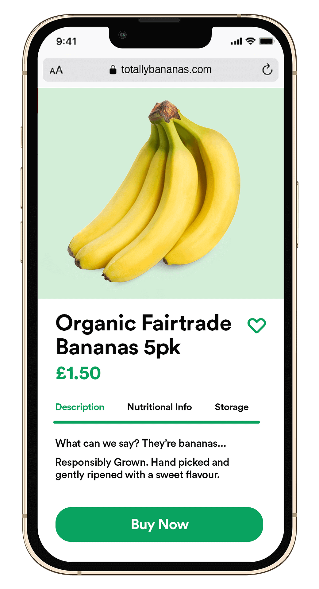 A product page selling bananas